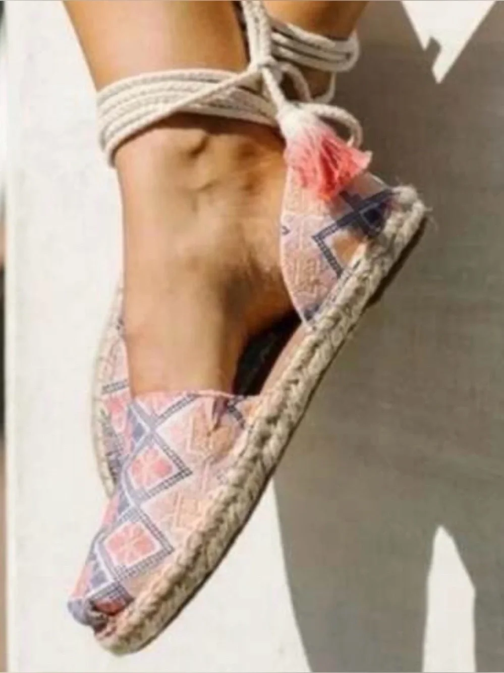 TOMS Katalina Geo Embroidered Espadrilles Flats, Size 9